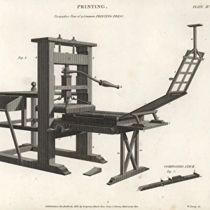 Perspective view of a common printing press, 18th century