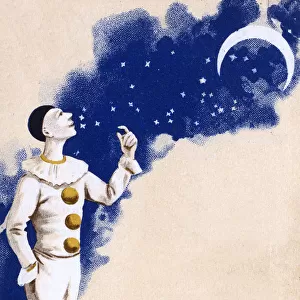 Pierrot admiring the moon and the stars