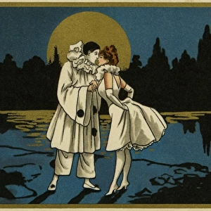 Pierrot and pierrette in the moonlight