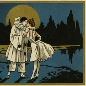 Pierrot and pierrette in the moonlight