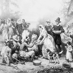 Pilgrims of New Plymouth Colony celebrate first Thanksgiving