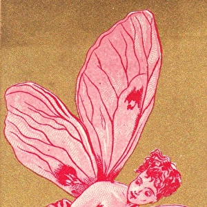 Pink fairy in flight on a greetings card