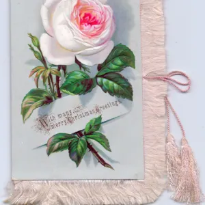 Pink rose on a fabric Christmas card