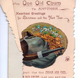 Pipe and tobacco pouch on a Christmas and New Year card