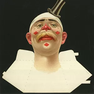 Place card, clown with painted face and top hat