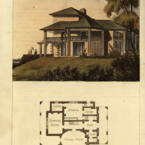 Plan and elevation of a Regency ornate cottage