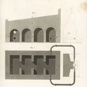 Plan, elevation and section of an air vault