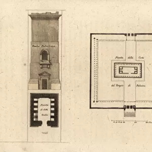Plan, tomb and column from the Temple of Bel, Palmyra, Syria