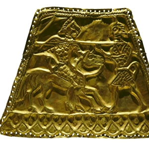 Plaque with Scythian Warriors. Gold repousse, 14x19