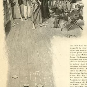 Playing deck shuffleboard on a cruise ship