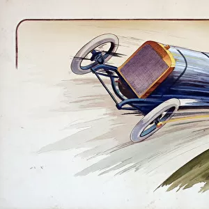Pochoir print, Motor Racing, Indianapolis 500, USA, Peugeot racing car Date: 1913