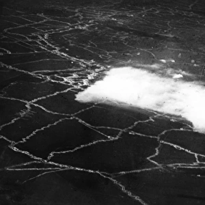 Poison gas attack, Hulluch, France, aerial photograph, WW1