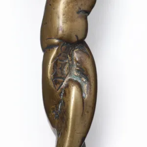 Cast steel poker with twisted brass handle and floral finial, Print Cast steel poker with twisted brass handle and floral finial, Print
