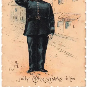 Policeman saluting on a Christmas card