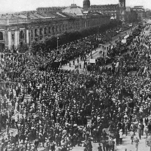 Political parades clash in a Russian street