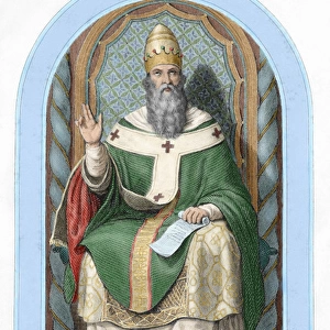 Pope Leo III (750-816). Colored engraving