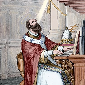Pope Saint Leo II (611-683). Engraving. Colored