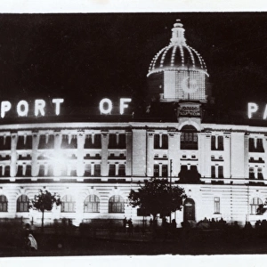 Port of Pakistan building at night, Karachi, Pakistan