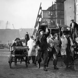 Porters at Billingsgate Fish Market, London, c. 1950