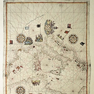 Portolan chart, 1582. Map of the central part