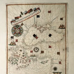 Portolan chart, 1587. Map of England, Scotland