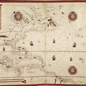 Portolan chart, 1591. Map of the North Atlantic