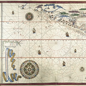 Portolan chart, 1591. Map of the Pacific Ocean