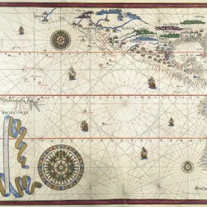 Portolan chart, 1591. Map of the Pacific Ocean