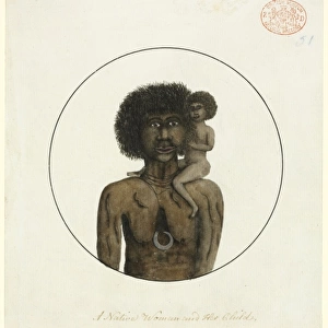 Portrait of an Aboriginal woman carrying a child on her shou