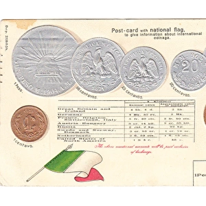 Postcard, Mexican flag and coins