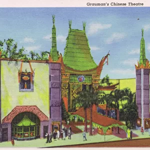 Postcard showing Graumans Chinese Theatre, Hollywood, 1930s
