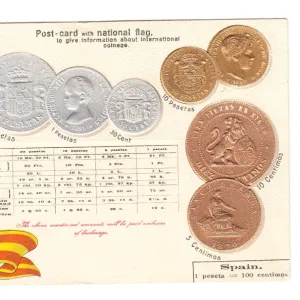 Postcard, Spanish flag and coins