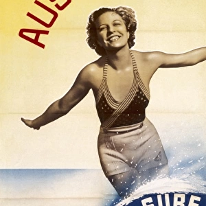 Poster advertising Australia for sun and surf