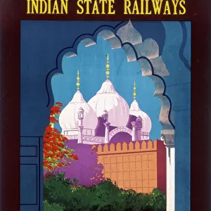 Poster advertising Indian State Railways to Delhi