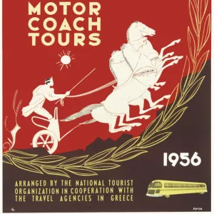 Poster advertising motor coach tours in Greece