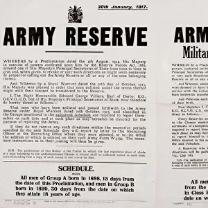 Poster, Army Reserve, Military Service Acts, 1916, WW1
