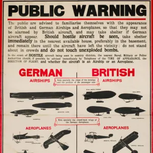 Poster, Public Warning, identifying aircraft, WW1