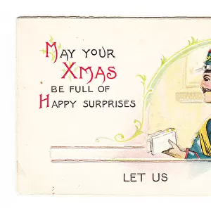 Postman with letters on a Christmas card