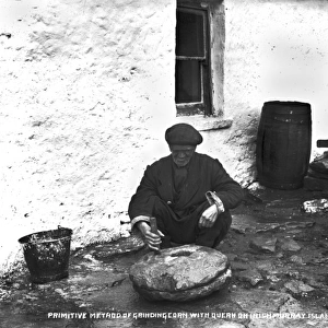 Primitive Method of Grinding Corn With Quern on Inishmurray