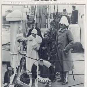 Print of Princess Astrid waving from the Fylgia at Antwerp Print of Princess Astrid waving from the Fylgia at Antwerp