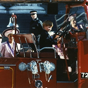 Princess Diana, William and Harry meeting firefighters