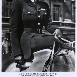 Princess Elizabeth riding as Colonel of the Grenadier Guards