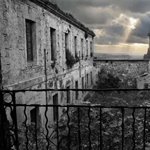 Prison yard of the derelict military prison at La Mola