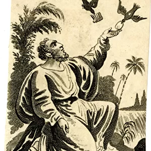 The prophet Elijah fed by ravens