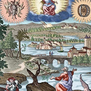 Prophet Ezekiel. Vision. Colored engraving