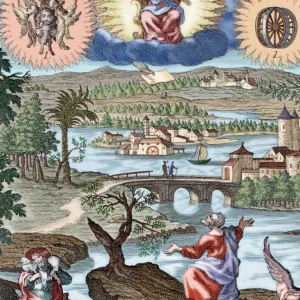 Prophet Ezekiel. Vision. Colored engraving