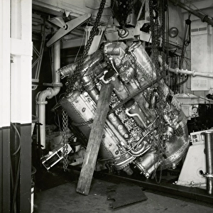 Prototype Deltic engine after the failure of the crane cable