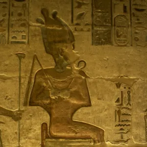 Ptolemaic temple of Hathor and Maat. God Osiris. Seated figu