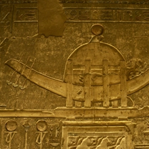 Ptolemaic temple of Hathor and Maat. Sacred solar boat. Egyp