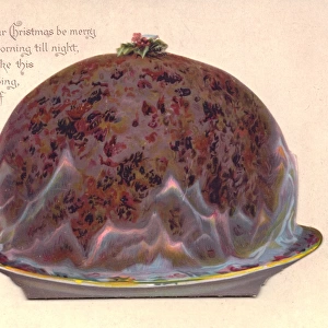 Pudding in flames on a Christmas card